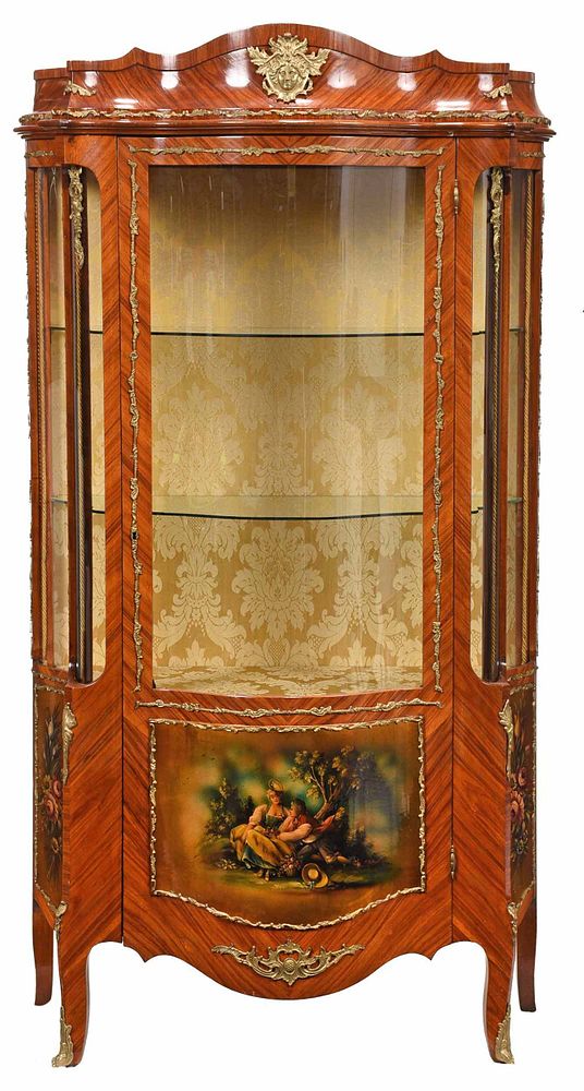 Appraisal: Large Louis XV Style Bronze Mounted Vitrine th century curved