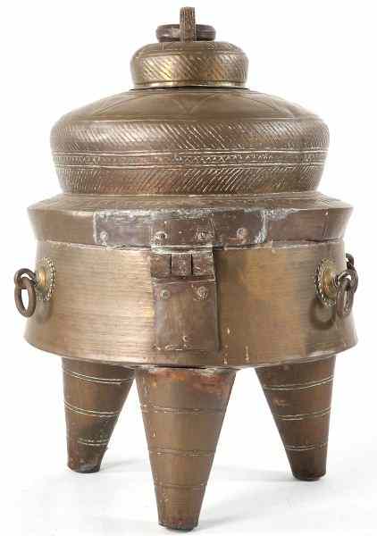 Appraisal: East Indian Brass Kettle Brazier th century three tapered legs