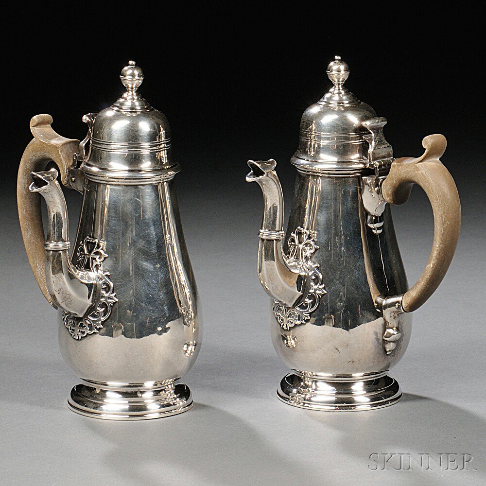 Appraisal: Two George V Sterling Silver Cafe-au-lait Pots London - William