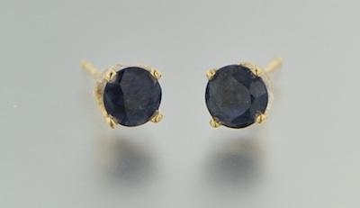 Appraisal: A Pair of Sapphire Gold Studs k yellow gold ear