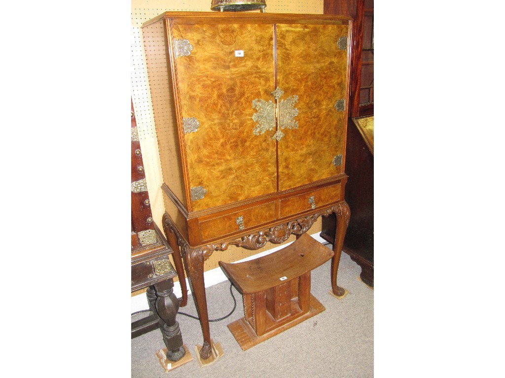 Appraisal: Walnut drinks cabinet on carved cabriole legs