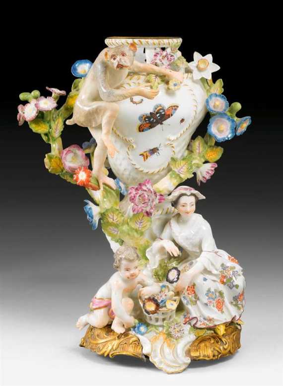 Appraisal: POT POURRI WITH FLOWERING TREE AND FIGURES Meissen circa Gilt