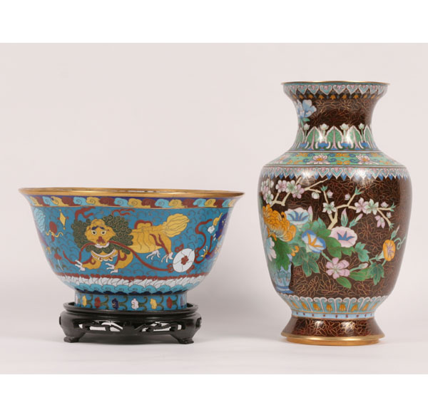 Appraisal: Asian Cloisonne Vase and Footed Bowl on Stand