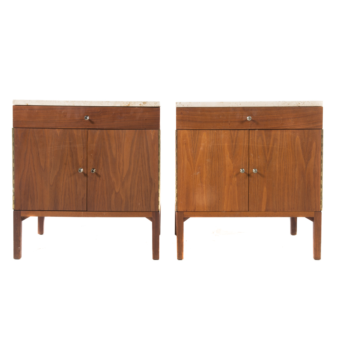 Appraisal: Pr of Paul McCobb Calvin walnut nightstands s travertine top