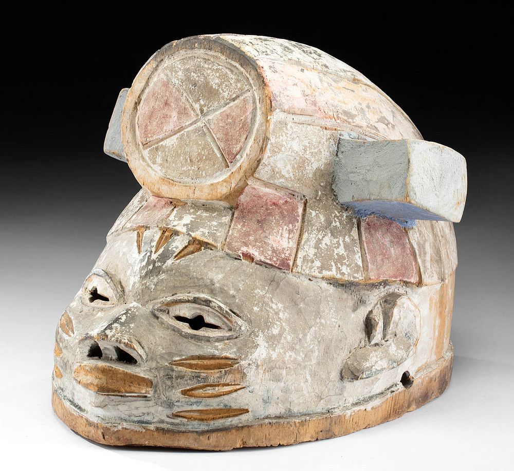 Appraisal: Early th C Yoruba Polychrome Wood Gelede Helmet Mask Originally