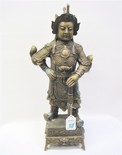 Appraisal: BRONZE STATUE DEPICTING A CHINESE WARLORD standing on attached footed