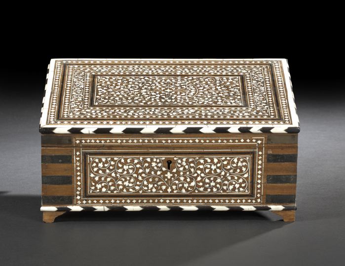 Appraisal: Anglo-Indian Ebony- and Bone-Inlaid Fruitwood Humidor second quarter th century