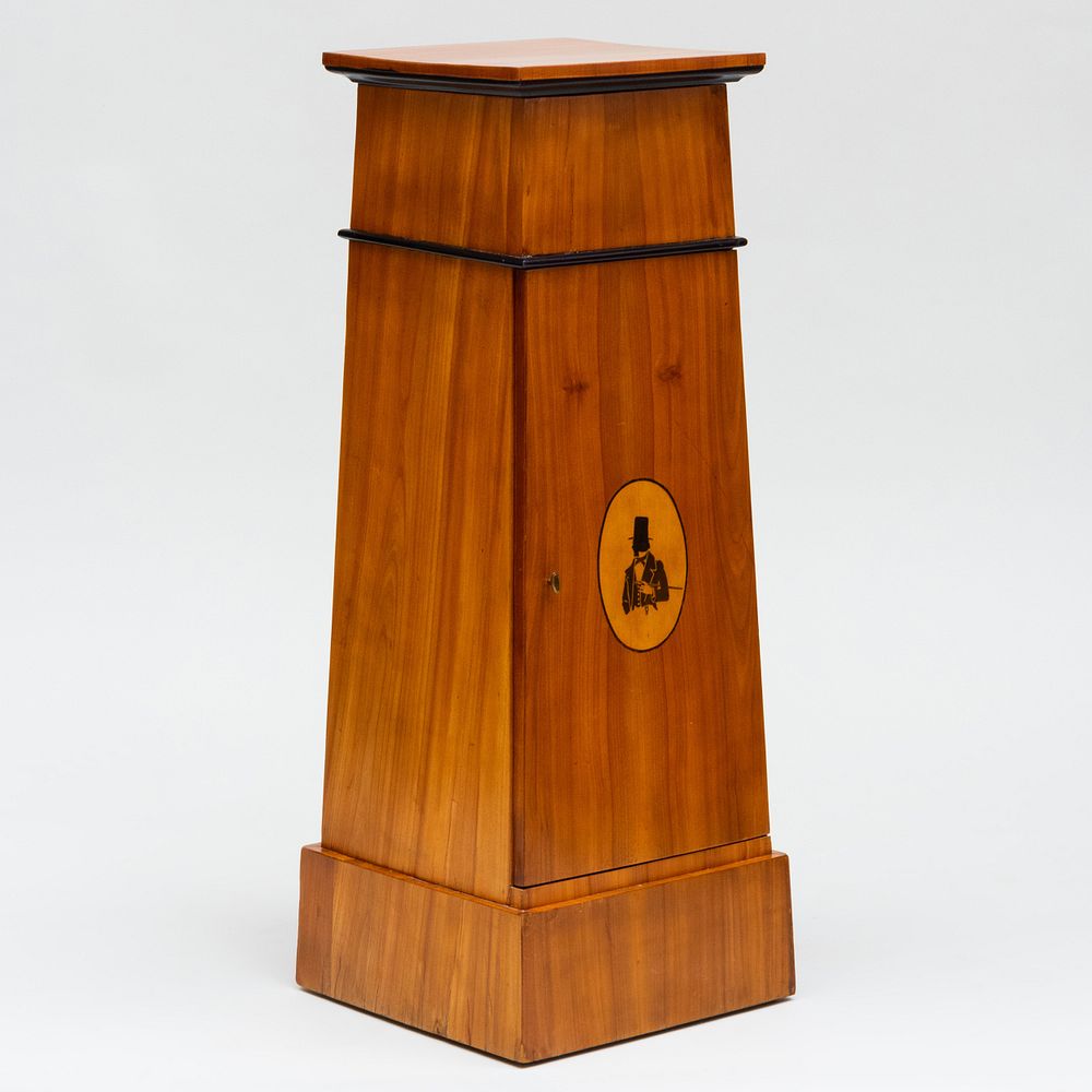 Appraisal: Biedemeier Cherry and Ebonized Pedestal Cabinet The top opening to