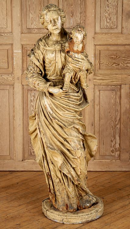 Appraisal: TH C PAINTED CARVED WOOD STATUE MOTHER CHILD A nineteenth