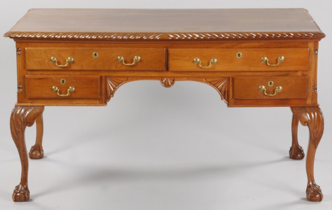 Appraisal: Mahogany double sided true partners desk with drawers each side