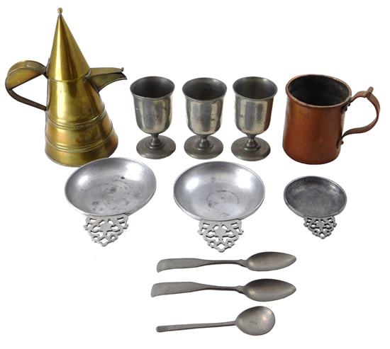 Appraisal: Assortment of pewter and metalware eleven pieces three monogrammed pewter