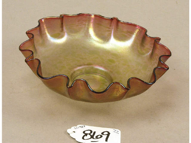 Appraisal: Fine iridescent art glass ruffle edge bowl attributed to Loetz