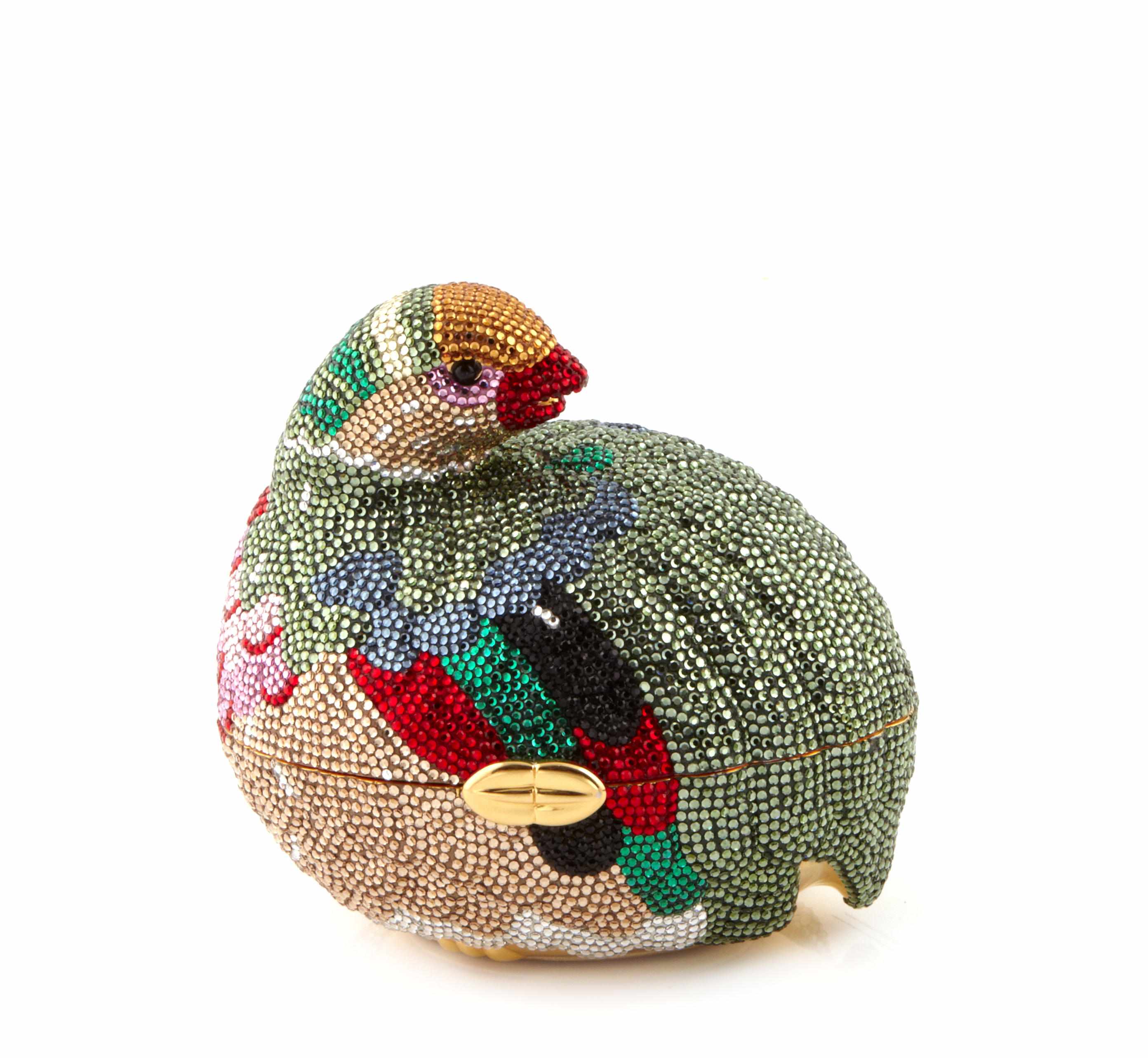 Appraisal: A Judith Leiber multicolored grouse minaudiere interior with a coin