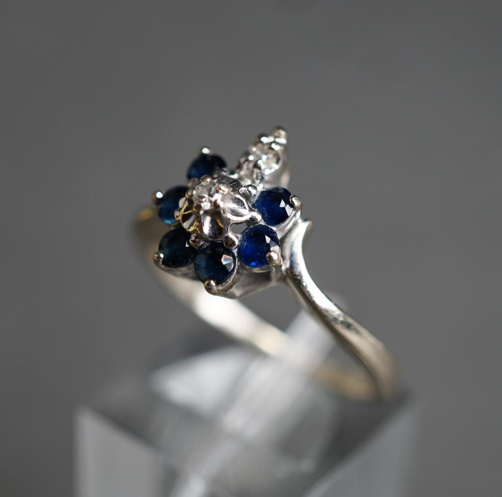 Appraisal: -KARAT WHITE-GOLD DIAMOND AND BLUE SAPPHIRE RING GROSS DWT SIZE