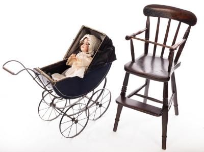 Appraisal: A Limoges doll with highchair and pram