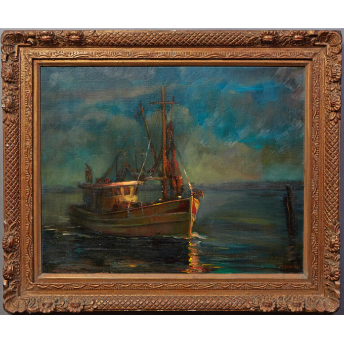 Appraisal: Joe Moran - Mississippi Shrimp Boats c oil on canvas