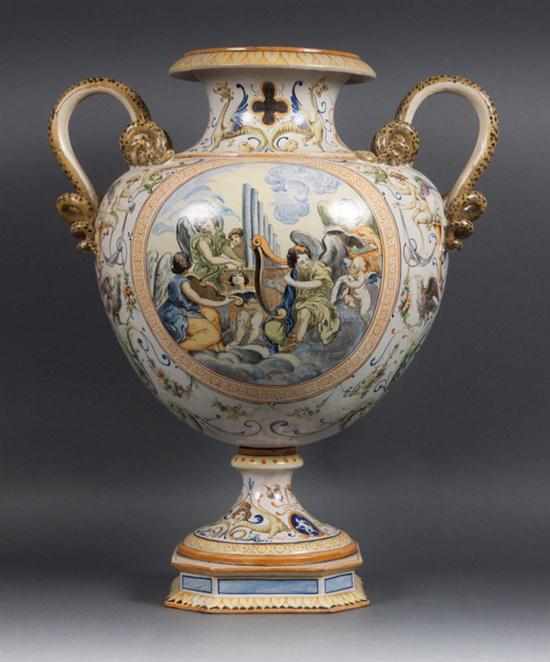 Appraisal: Italian faience double handled urn second half- th century baluster