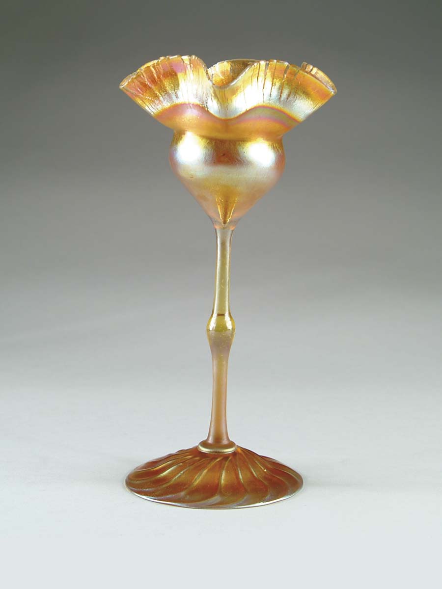 Appraisal: TIFFANY FLOWER FORM VASE Exceptional quality gold favrile glass Tiffany