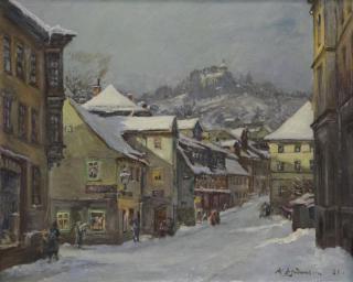 Appraisal: REIMANN A Oil on Board Village in the Snow Indistinctly