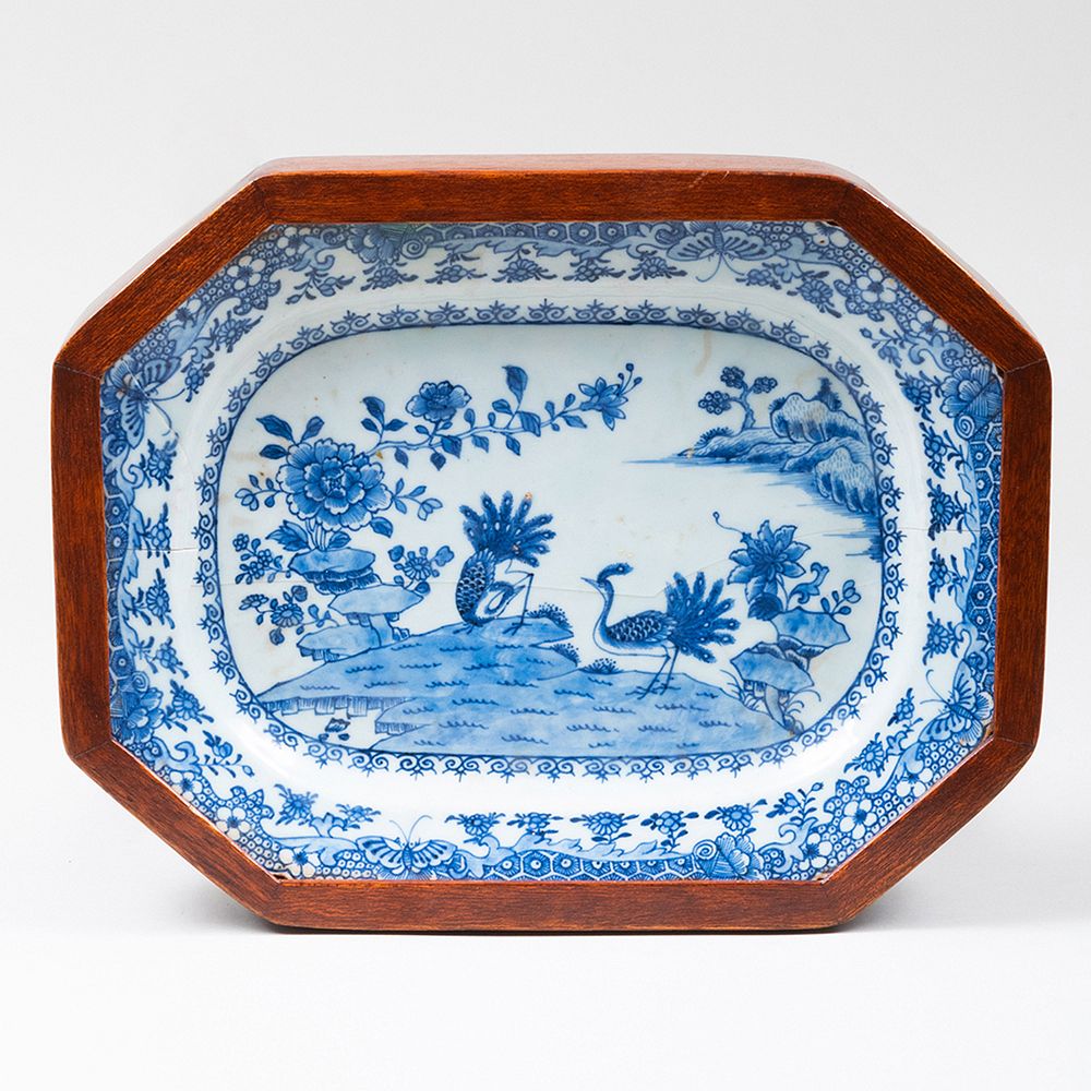 Appraisal: Chinese Export Blue and White Porcelain Platter Mounted as a