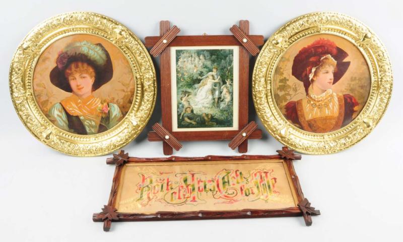 Appraisal: Includes a brass framed lady a scene with angels and