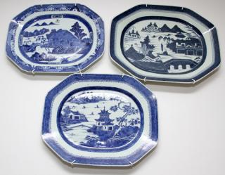 Appraisal: CANTON BLUE AND WHITE PORCELAIN PLATTERS TH C CANTON BLUE