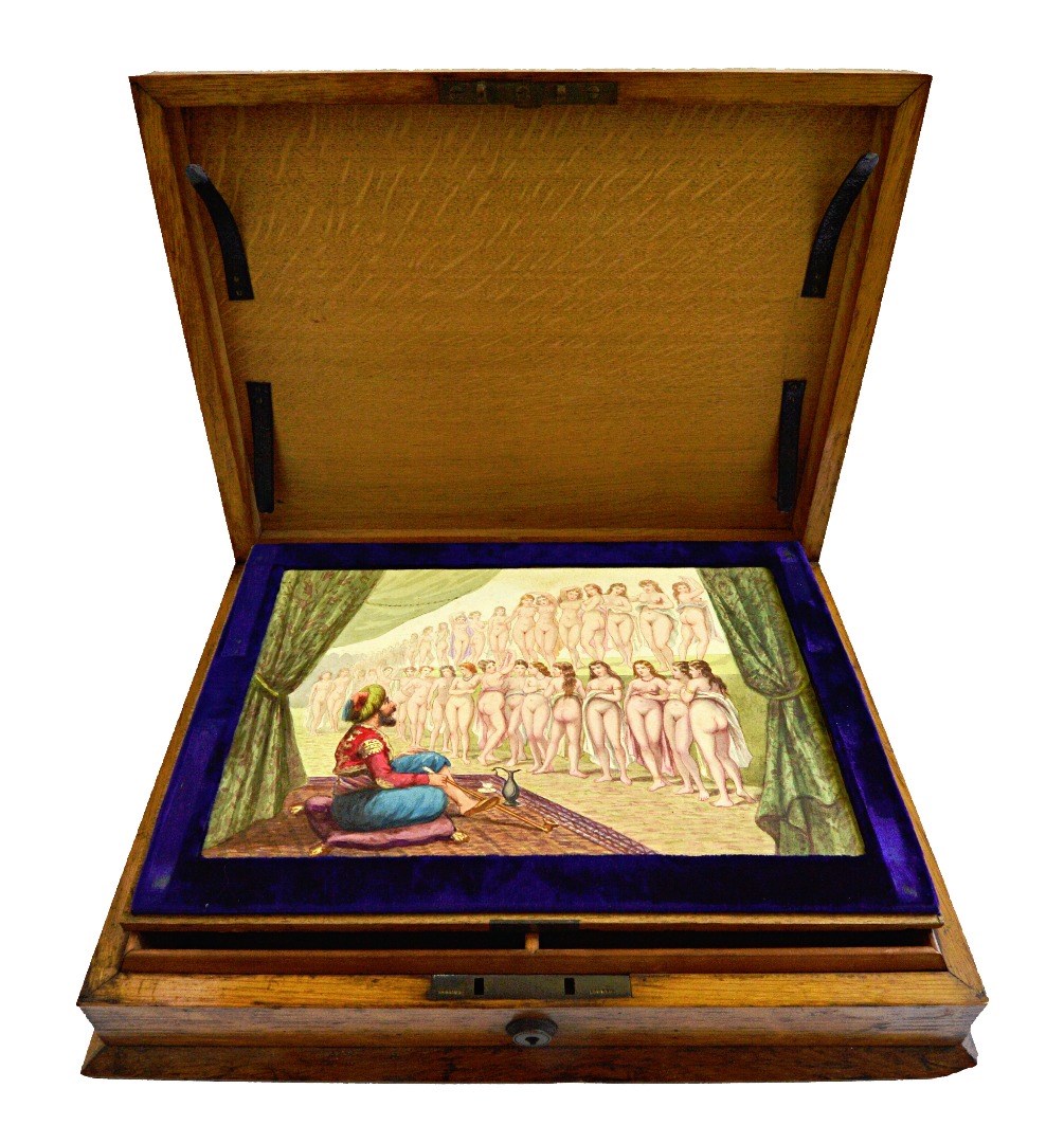 Appraisal: A th century oak rectangular cigar box with quad compartment