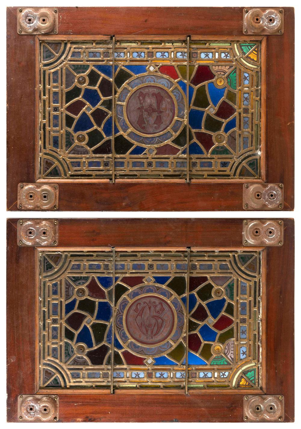 Appraisal: PAIR OF STAINED GLASS PANELS LATE TH EARLY TH CENTURY