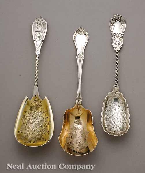 Appraisal: Three American Victorian Sterling Silver Berry Spoons c s one