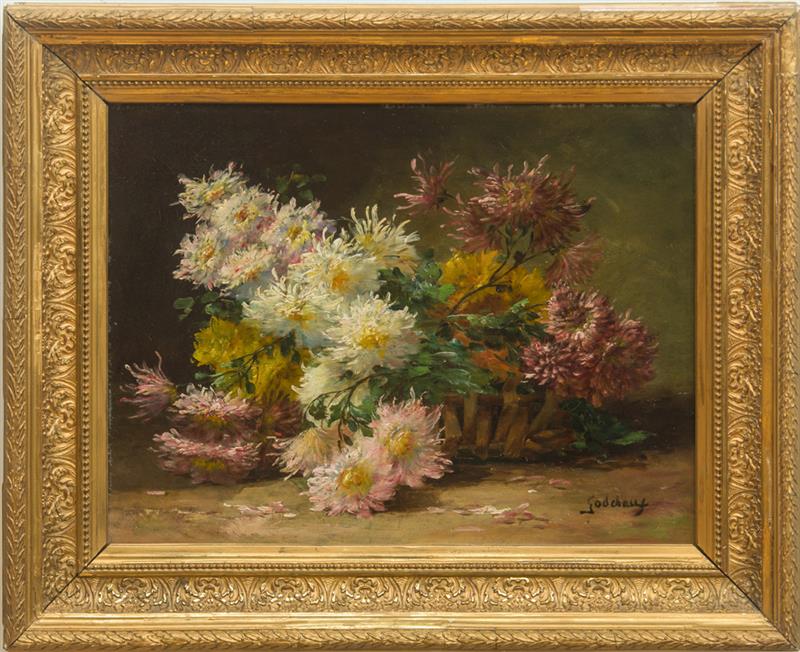 Appraisal: ATTRIBUTED TO ROGER GODCHAUX - BASKET OF DAHLIAS Oil on