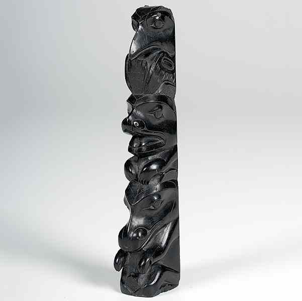 Appraisal: Northwest Coast Argillite Totem Pole carved of three figures raven