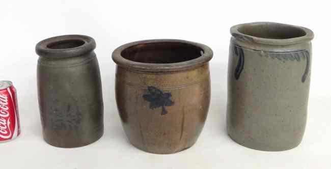 Appraisal: Lot three th c Penna stoneware decorated crocks one chipped