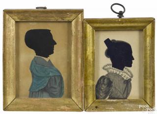 Appraisal: Two New England watercolor and hollowcut silhouettes of women ca