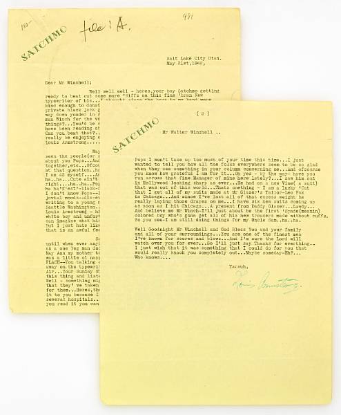 Appraisal: ARMSTRONG LOUIS - Typed Letter Signed Louis Armstrong pp to