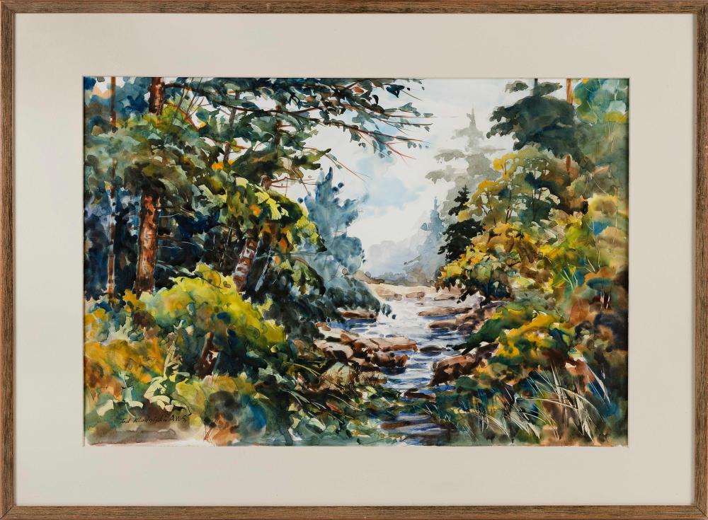 Appraisal: TADDEUS KLODNICKI MASSACHUSETTS POLAND - A MOUNTAIN STREAM WATERCOLOR ON