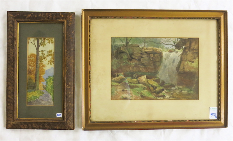 Appraisal: TWO JAPANESE WATERCOLORS ON PAPER a woman by a waterfall