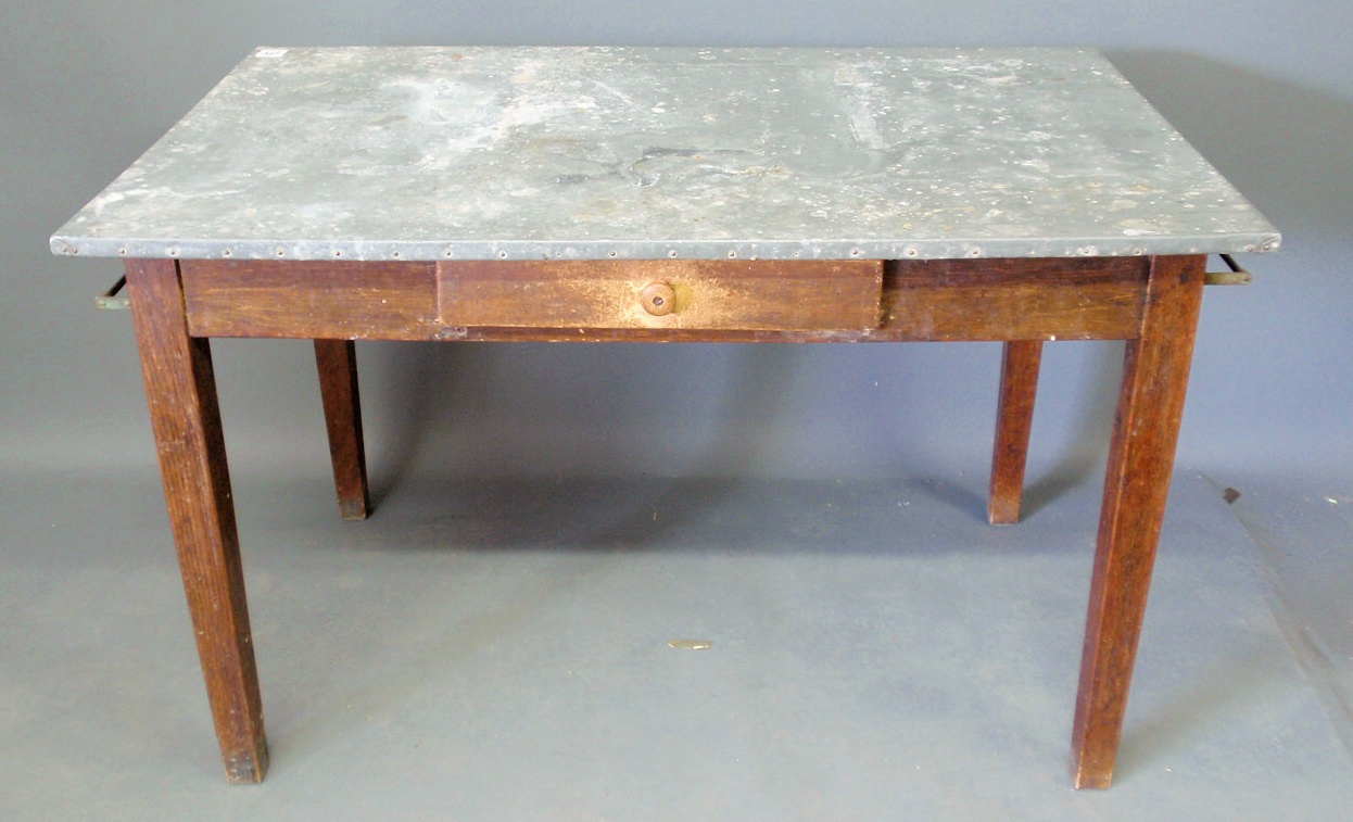 Appraisal: Oak kitchen table with a galvanized metal top h x