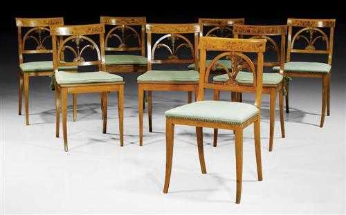 Appraisal: SET OF CHAIRS Biedermeier German circa Walnut and burlwood veneer