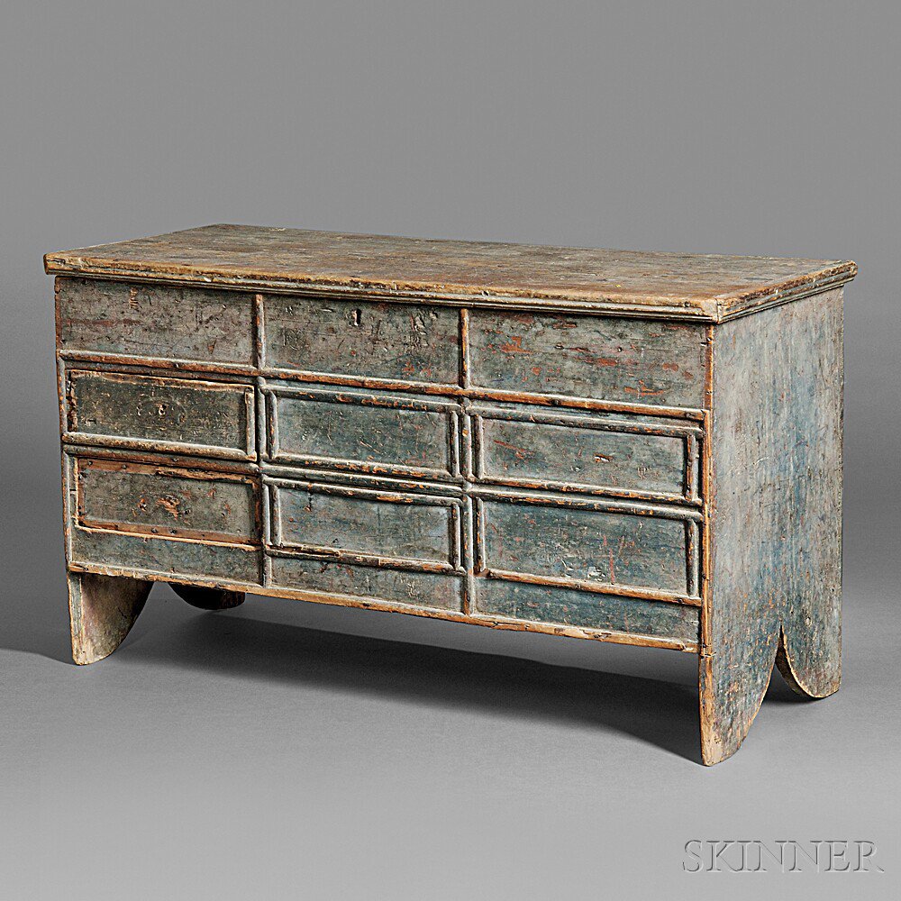 Appraisal: Painted Six-board Chest New England early th century the front