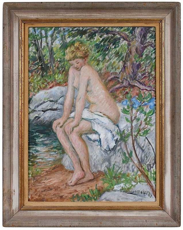 Appraisal: Waldo Pierce American - Seated Bather by the Brook signed