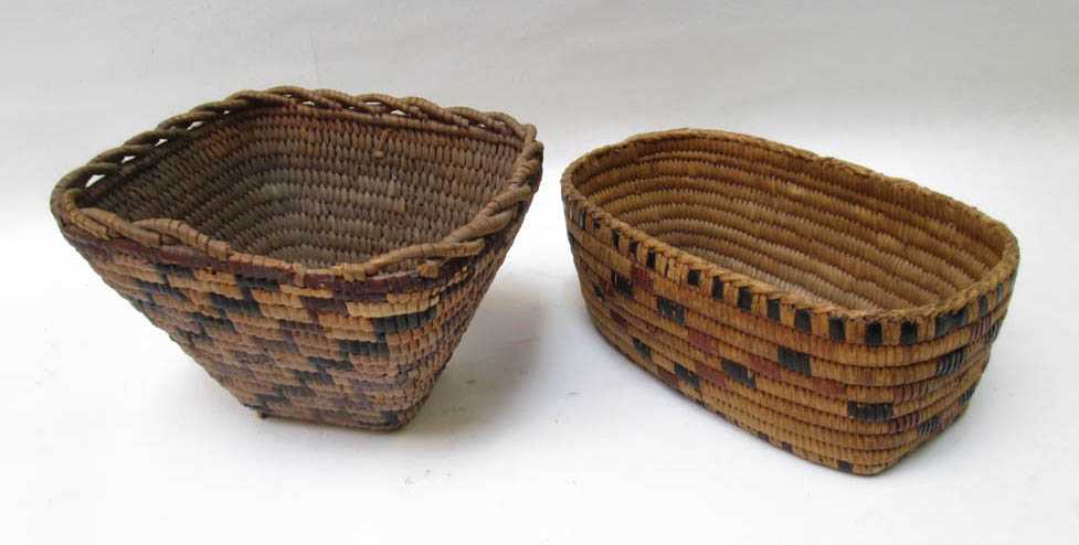 Appraisal: TWO NATIVE AMERICAN BASKETS square tapering Thompson River basket x