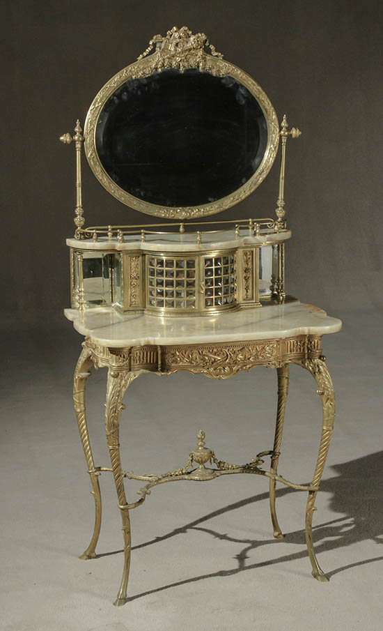 Appraisal: Louis XV Style Ormolu and Light-Green Onyx-Top Dressing Table with