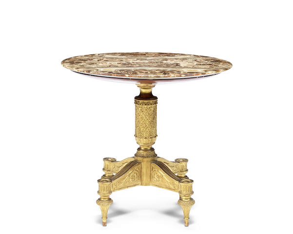 Appraisal: An Italian alabastro fiorito veneered and carved giltwood centre table