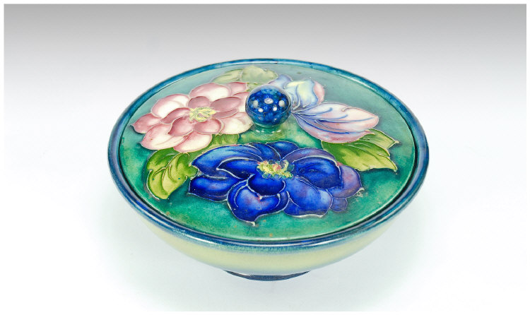 Appraisal: Moorcroft Powder Bowl and Cover c 's Clematis design signed