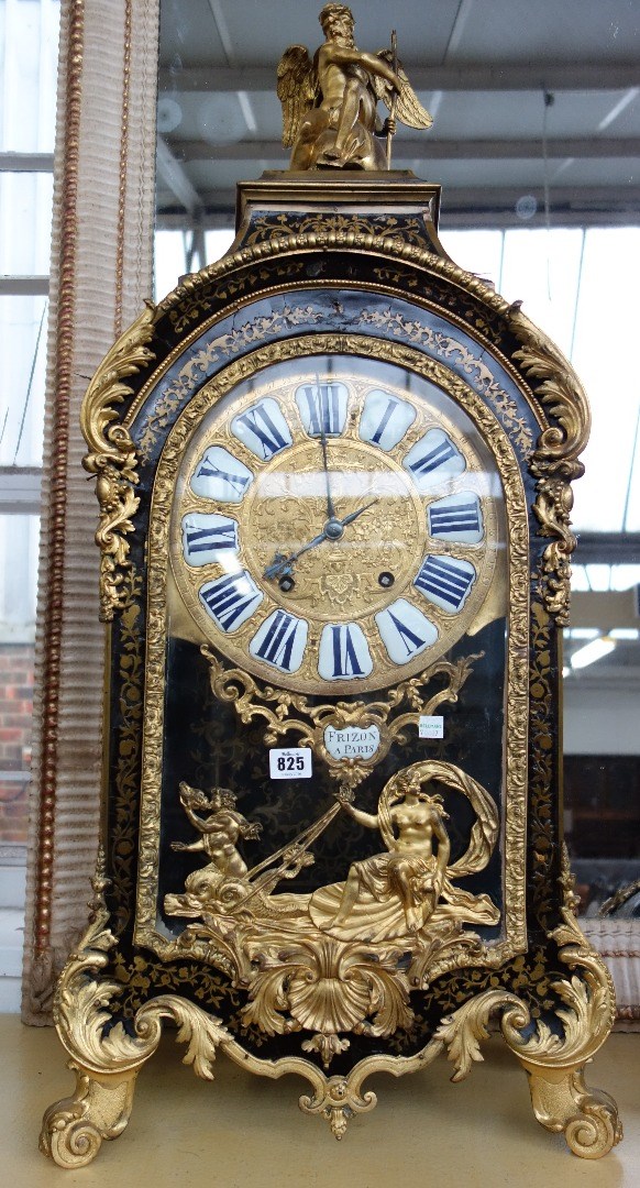 Appraisal: A French tortoiseshell boulle work mantel clock th century with