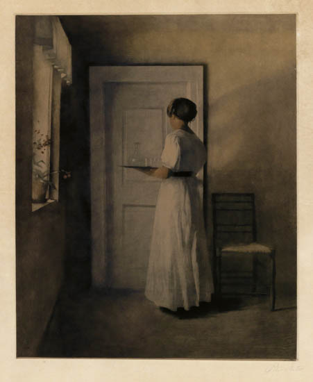 Appraisal: PETER ILSTED Girl with a Tray Color mezzotint on Chine