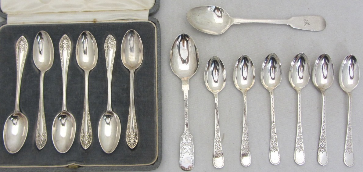 Appraisal: Silver comprising a set of six coffee spoons with decorated