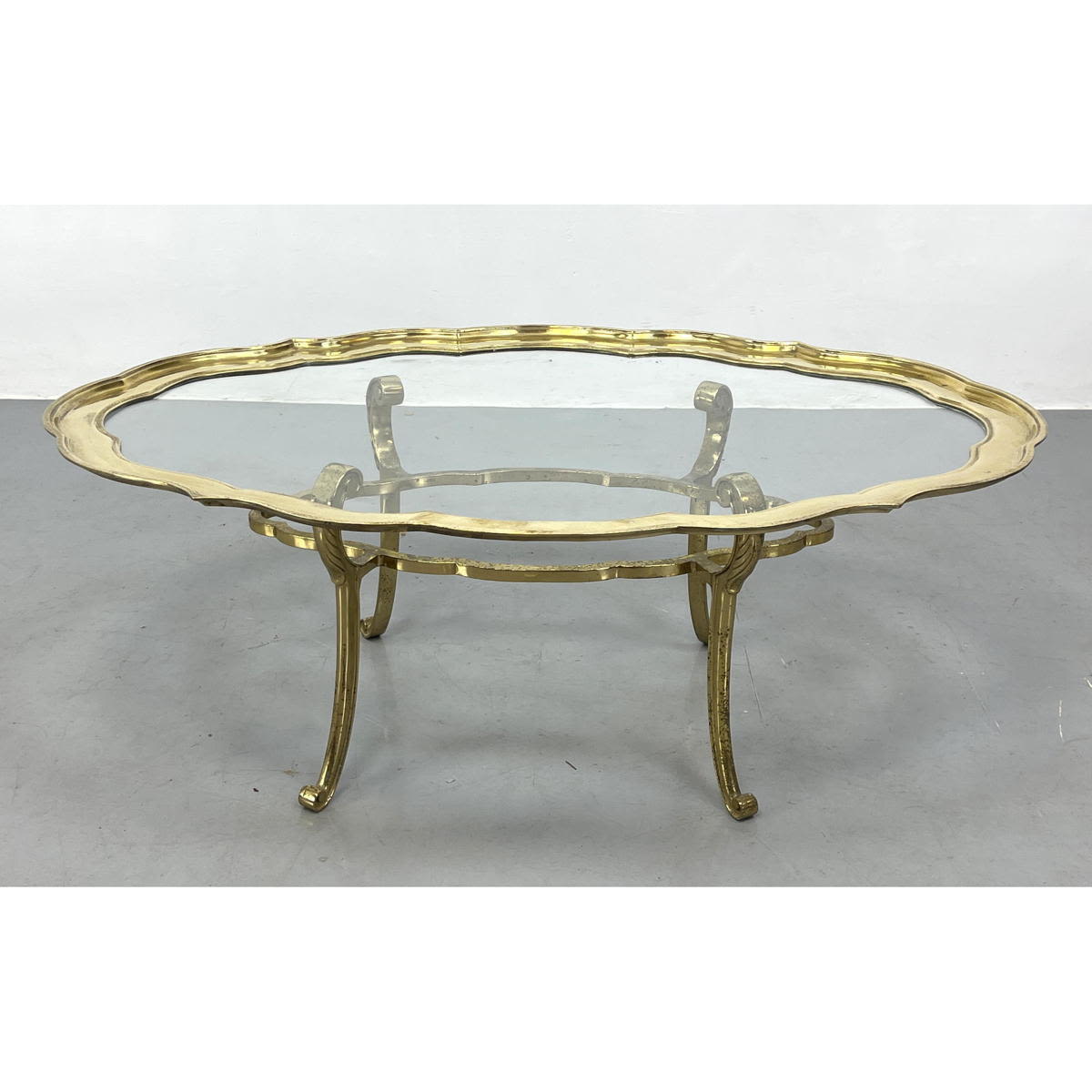 Appraisal: Large Brass Frame Tray Top Coffee Table Brass and glass