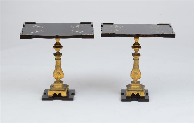 Appraisal: PAIR OF NAPOLEAN III GILT-BRONZE-MOUNTED EBONIZED AND MOTHER-OF-PEARL SIDE TABLES