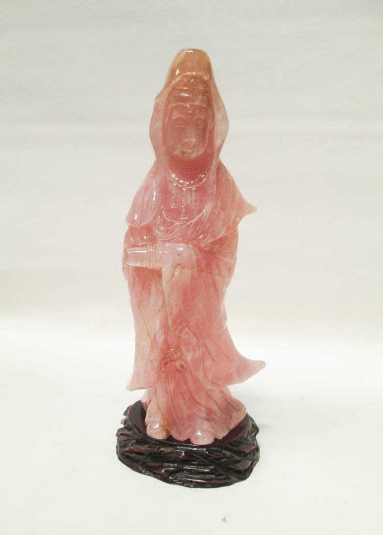 Appraisal: JAPANESE CARVED ROSE QUARTZ SCULPTURE of a standing figure of